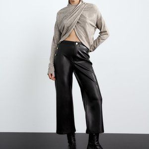 BNWT ZARA WOMAN FAUX LEATHER CULOTTES BLACK - REF. 2024/451 SIZE 4
